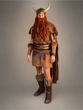 Men's Brown Viking-Inspired Fur Trim Coat Halloween costume